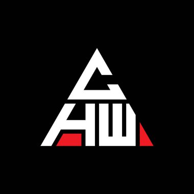 Üçgen şekilli CHW üçgen harf logosu tasarımı. CHW üçgen logo tasarımı monogram. Kırmızı renkli CHW üçgen vektör logosu şablonu. CHW üçgen logosu Basit, Zarif ve Lüks Logo.