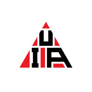 Üçgen şekilli UIA üçgen harf logosu tasarımı. UIA üçgen logo tasarımı monogramı. Kırmızı renkli UIA üçgen vektör logo şablonu. UIA üçgen logosu Basit, Zarif ve Lüks Logo.