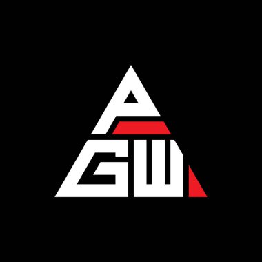 Üçgen şekilli PGW üçgen harf logosu tasarımı. PGW üçgen logo tasarımı monogramı. Kırmızı renkli PGW üçgen vektör şablonu. PGW üçgen logosu Basit, Zarif ve Lüks Logo.