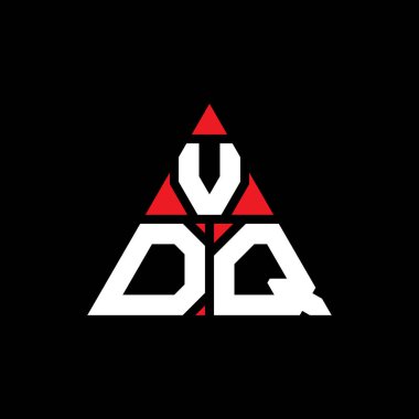 Üçgen şekilli VDQ üçgen harf logosu tasarımı. VDQ üçgen logo tasarımı monogramı. Kırmızı renkli VDQ üçgen vektör şablonu. VDQ üçgen logosu Basit, Zarif ve Lüks Logo.