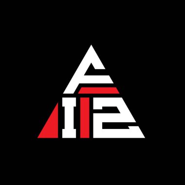 Üçgen şekilli FIZ üçgen harf logosu tasarımı. FIZ üçgen logo tasarımı monogramı. Kırmızı renkli FIZ üçgen vektör logo şablonu. FIZ üçgen logosu Basit, Zarif ve Lüks Logo.