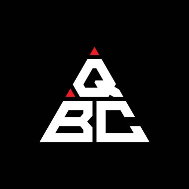 Üçgen şekilli QBC üçgen harf logosu tasarımı. QBC üçgen logo tasarımı monogramı. Kırmızı renkli QBC üçgen vektör logo şablonu. QBC üçgen logosu Basit, Zarif ve Lüks Logo.