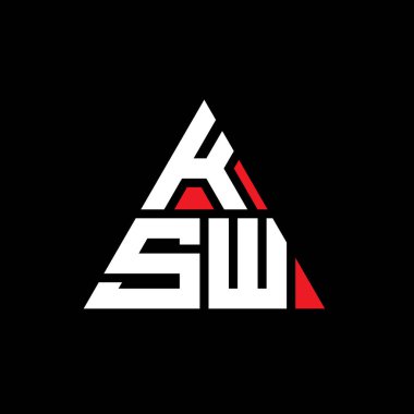 Üçgen şekilli KSW üçgen harf logosu tasarımı. KSW üçgen logo tasarımı monogramı. Kırmızı renkli KSW üçgen vektör şablonu. KSW üçgen logosu Basit, Zarif ve Lüks Logo.