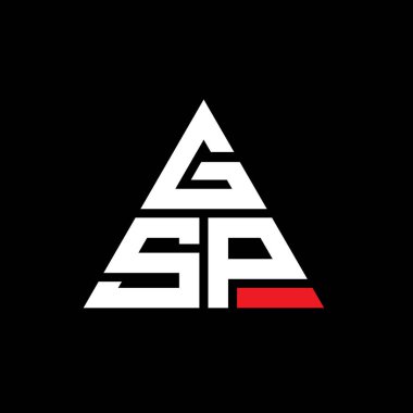 Üçgen şekilli GSP üçgen harf logosu tasarımı. GSP üçgen logo tasarımı monogramı. Kırmızı renkli GSP üçgen vektör şablonu. GSP üçgen logosu Basit, Zarif ve Lüks Logo.
