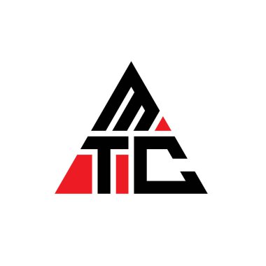 Üçgen şekilli MTC üçgen harf logosu tasarımı. MTC üçgen logo tasarımı monogramı. Kırmızı renkli MTC üçgen vektör şablonu. MTC üçgen logosu Basit, Zarif ve Lüks Logo.