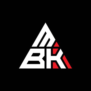 MBK üçgen harf logosu dizaynı ve üçgen şekli. MBK üçgen logo tasarımı monogramı. MBK üçgen logo şablonu kırmızı renkte. MBK üçgen logosu Basit, Zarif ve Lüks Logo.