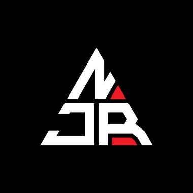 Üçgen şekilli NJR üçgen harf logosu tasarımı. NJR üçgen logo tasarımı monogramı. Kırmızı renkli NJR üçgen vektör logo şablonu. NJR üçgen logosu Basit, Zarif ve Lüks Logo.