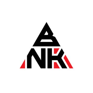 Üçgen şekilli BNK üçgen harf logosu tasarımı. BNK üçgen logo tasarımı monogramı. Kırmızı renkli BNK üçgen vektör şablonu. BNK üçgen logosu Basit, Zarif ve Lüks Logo.