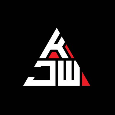 Üçgen şekilli KJW üçgen harf logosu tasarımı. KJW üçgen logo tasarımı monogramı. Kırmızı renkli KJW üçgen vektör şablonu. KJW üçgen logosu Basit, Zarif ve Lüks Logo.
