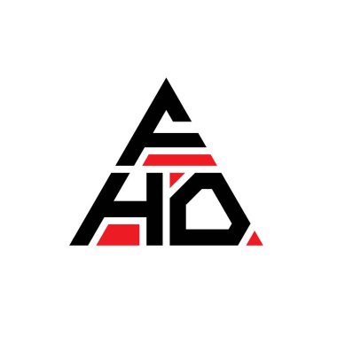 Üçgen şekilli FHO üçgen harf logosu tasarımı. FHO üçgen logo tasarımı monogramı. Kırmızı renkli FHO üçgen vektör logo şablonu. FHO üçgen logosu Basit, Zarif ve Lüks Logo.