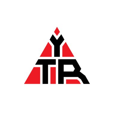 Üçgen şekilli YTR üçgen harf logosu tasarımı. YTR üçgen logo tasarımı monogramı. Kırmızı renkli YTR üçgen vektör logo şablonu. YTR üçgen logosu Basit, Zarif ve Lüks Logo.