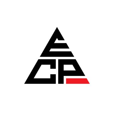 Üçgen şekilli ECP üçgen harf logosu tasarımı. ECP üçgen logo tasarımı monogramı. Kırmızı renkli ECP üçgen vektör şablonu. ECP üçgen logosu Basit, Zarif ve Lüks Logo.