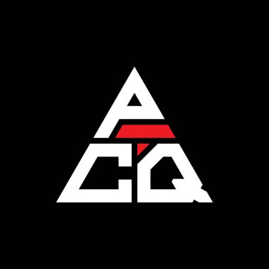 Üçgen şekilli PCQ üçgen harf logosu tasarımı. PCQ üçgen logo tasarımı monogramı. Kırmızı renkli PCQ üçgen vektör şablonu. PCQ üçgen logosu Basit, Zarif ve Lüks Logo.