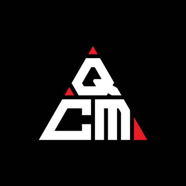 Üçgen şekilli QCM üçgen harf logosu tasarımı. QCM üçgen logo tasarımı monogramı. Kırmızı renkli QCM üçgen vektör şablonu. QCM üçgen logosu Basit, Zarif ve Lüks Logo.