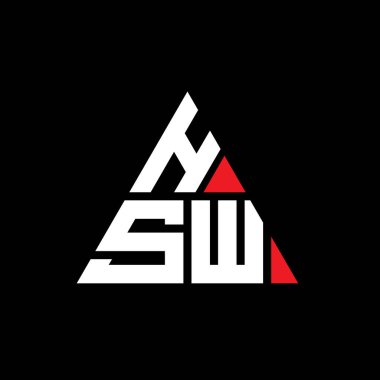 Üçgen şekilli HSW üçgen harf logosu tasarımı. HSW üçgen logo tasarımı monogramı. Kırmızı renkli HSW üçgen vektör şablonu. HSW üçgen logosu Basit, Zarif ve Lüks Logo.