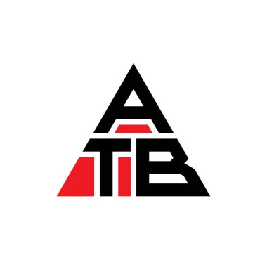 Üçgen şekilli ATB üçgen harf logosu tasarımı. ATB üçgen logo tasarımı monogramı. Kırmızı renkli ATB üçgen vektör logo şablonu. ATB üçgen logosu Basit, Zarif ve Lüks Logo.