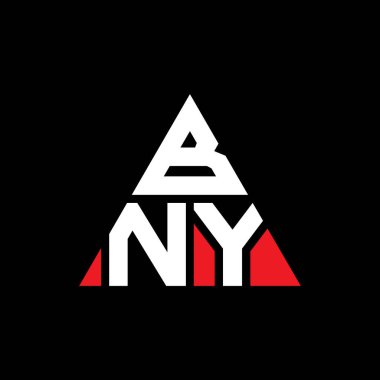Üçgen şekilli BNY üçgen harf logosu tasarımı. BNY üçgen logo tasarımı monogramı. Kırmızı renkli BNY üçgen vektör logo şablonu. BNY üçgen logosu Basit, Zarif ve Lüks Logo.