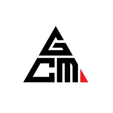 Üçgen şekilli GCM üçgen harf logosu tasarımı. GCM üçgen logo tasarımı monogramı. Kırmızı renkli GCM üçgen vektör şablonu. GCM üçgen logosu Basit, Zarif ve Lüks Logo.