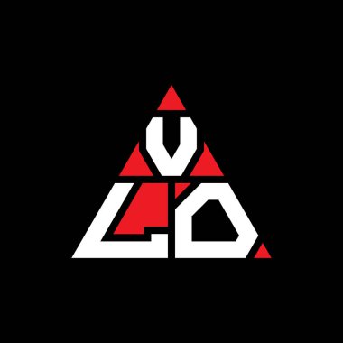 Üçgen şekilli VLO üçgen harf logosu tasarımı. VLO üçgen logo tasarımı monogramı. Kırmızı renkli VLO üçgen vektör şablonu. VLO üçgen logosu Basit, Zarif ve Lüks Logo.
