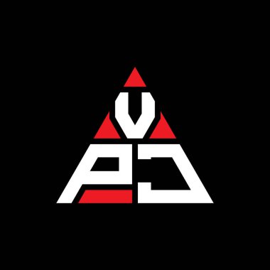 Üçgen şekilli VPJ üçgen harf logosu tasarımı. VPJ üçgen logo tasarımı monogramı. Kırmızı renkli VPJ üçgen vektör şablonu. VPJ üçgen logosu Basit, Zarif ve Lüks Logo.