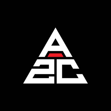 Üçgen şekilli AZC üçgen harf logosu tasarımı. AZC üçgen logo tasarımı monogramı. Kırmızı renkli AZC üçgen vektör şablonu. AZC üçgen logosu Basit, Zarif ve Lüks Logo.