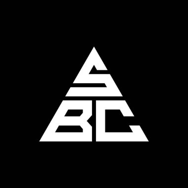 Üçgen şekilli SBC üçgen harf logosu tasarımı. SBC üçgen logo tasarımı monogramı. Kırmızı renkli SBC üçgen vektör şablonu. SBC üçgen logosu Basit, Zarif ve Lüks Logo.