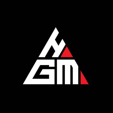 Üçgen şekilli HGM üçgen harf logosu tasarımı. HGM üçgen logo tasarımı monogramı. Kırmızı renkli HGM üçgen vektör şablonu. HGM üçgen logosu Basit, Zarif ve Lüks Logo.