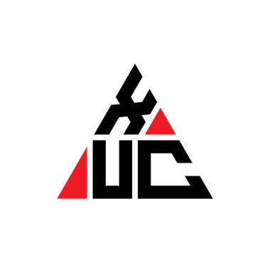 Üçgen şekilli XUC üçgen harf logosu tasarımı. XUC üçgen logo tasarımı monogramı. Kırmızı renkli XUC üçgen vektör şablonu. XUC üçgen logosu Basit, Zarif ve Lüks Logo.