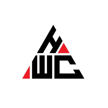 Üçgen şekilli HWC üçgen harf logosu tasarımı. HWC üçgen logo tasarımı monogramı. Kırmızı renkli HWC üçgen vektör şablonu. HWC üçgen logosu Basit, Zarif ve Lüks Logo.