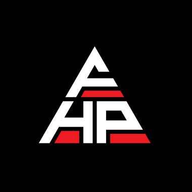 Üçgen şekilli FHP üçgen harf logosu tasarımı. FHP üçgen logo tasarımı monogramı. Kırmızı renkli FHP üçgen vektör şablonu. FHP üçgen logosu Basit, Zarif ve Lüks Logo.