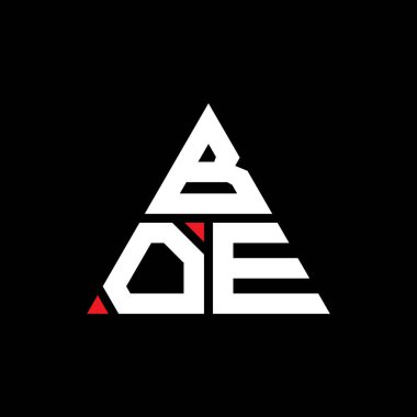 Üçgen şekilli BOE üçgen harf logosu tasarımı. BOE üçgen logo tasarımı monogram. Kırmızı renkli BOE üçgen vektör logosu şablonu. BOE üçgen logosu Basit, Zarif ve Lüks Logo.