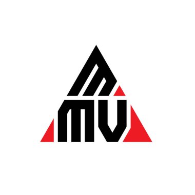 Üçgen şekilli MMV üçgen harf logosu tasarımı. MMV üçgen logo tasarımı monogramı. Kırmızı renkli MMV üçgen vektör logo şablonu. MMV üçgen logosu Basit, Zarif ve Lüks Logo.