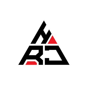 Üçgen şekilli HRJ üçgen harf logosu tasarımı. HRJ üçgen logo tasarımı monogramı. Kırmızı renkli HRJ üçgen vektör şablonu. HRJ üçgen logosu Basit, Zarif ve Lüks Logo.