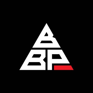 Üçgen şekilli BBP üçgen harf logosu tasarımı. BBP üçgen logo tasarımı monogramı. Kırmızı renkli BBP üçgen vektör logo şablonu. BBP üçgen logosu Basit, Zarif ve Lüks Logo.