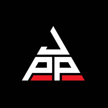 Üçgen şekilli JPP üçgen harf logosu tasarımı. JPP üçgen logo tasarımı monogramı. Kırmızı renkli JPP üçgen vektör logo şablonu. JPP üçgen logosu Basit, Zarif ve Lüks Logo.