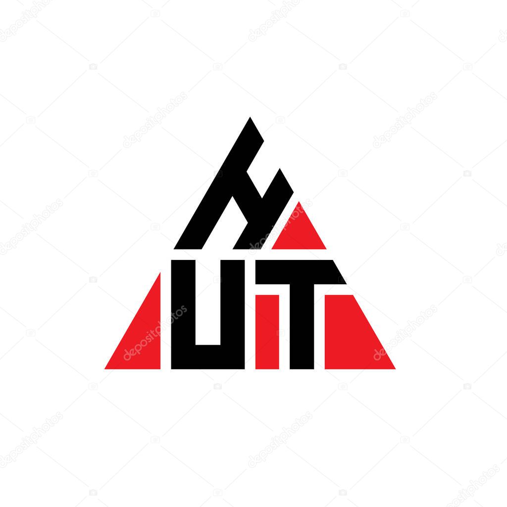 HUT triangle letter logo design with triangle shape. HUT triangle logo design monogram. HUT triangle vector logo template with red color. HUT triangular logo Simple, Elegant, and Luxurious Logo.