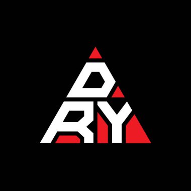 Üçgen şekilli DRY üçgen harf logosu tasarımı. Kuru üçgen logo tasarımı monogramı. Kırmızı renkli kuru üçgen vektör logosu şablonu. DRY üçgen logosu Basit, Zarif ve Lüks Logo.