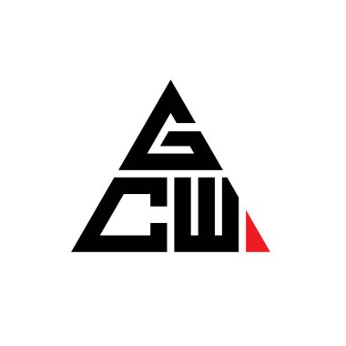 Üçgen şekilli GCW üçgen harf logosu tasarımı. GCW üçgen logo tasarımı monogramı. Kırmızı renkli GCW üçgen vektör şablonu. GCW üçgen logosu Basit, Zarif ve Lüks Logo.