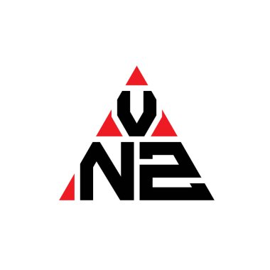 Üçgen şekilli VNZ üçgen harf logosu tasarımı. VNZ üçgen logo tasarımı monogramı. Kırmızı renkli VNZ üçgen vektör şablonu. VNZ üçgen logosu Basit, Zarif ve Lüks Logo.