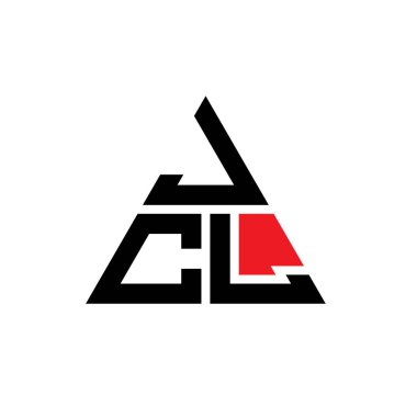 Üçgen şekilli JCL üçgen harf logosu tasarımı. JCL üçgen logo tasarımı monogramı. Kırmızı renkli JCL üçgen vektör şablonu. JCL üçgen logosu Basit, Zarif ve Lüks Logo.