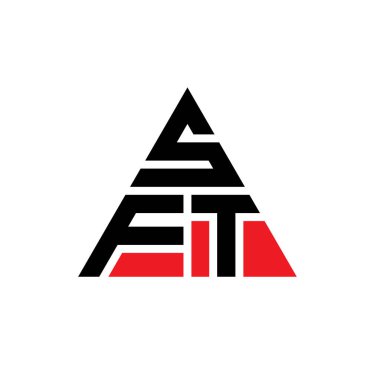 Üçgen şekilli SFT üçgen harf logosu tasarımı. SFT üçgen logo tasarımı monogramı. Kırmızı renkli SFT üçgen vektör şablonu. SFT üçgen logosu Basit, Zarif ve Lüks Logo.