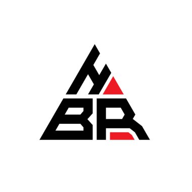 Üçgen şekilli HBR üçgen harf logosu tasarımı. HBR üçgen logo tasarımı monogramı. Kırmızı renkli HBR üçgen vektör şablonu. HBR üçgen logosu Basit, Zarif ve Lüks Logo.