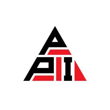 Üçgen şekilli PPI üçgen harf logosu tasarımı. PPI üçgen logo tasarımı monogramı. Kırmızı renkli PPI üçgen vektör logo şablonu. PPI üçgen logosu Basit, Zarif ve Lüks Logo.