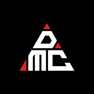 Üçgen şekilli DMC üçgen harf logosu tasarımı. DMC üçgen logo tasarımı monogramı. Kırmızı renkli DMC üçgen vektör logo şablonu. DMC üçgen logosu Basit, Zarif ve Lüks Logo.