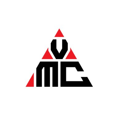 Üçgen şekilli VMC üçgen harf logosu tasarımı. VMC üçgen logo tasarımı monogramı. Kırmızı renkli VMC üçgen vektör logo şablonu. VMC üçgen logosu Basit, Zarif ve Lüks Logo.