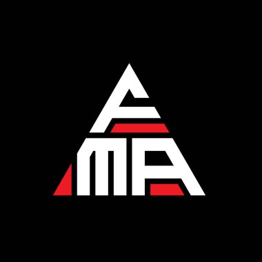 Üçgen şekilli FMA üçgen harf logosu tasarımı. FMA üçgen logo tasarımı monogramı. Kırmızı renkli FMA üçgen vektör logo şablonu. FMA üçgen logosu Basit, Zarif ve Lüks Logo.