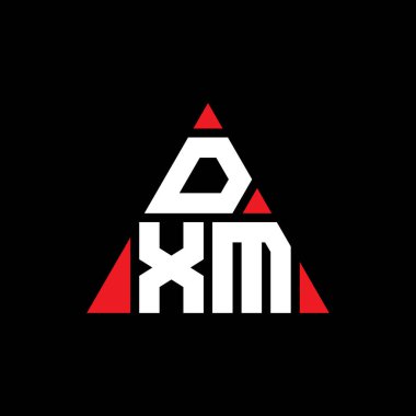 Üçgen şekilli DXM üçgen harf logosu tasarımı. DXM üçgen logo tasarımı monogramı. Kırmızı renkli DXM üçgen vektör şablonu. DXM üçgen logosu Basit, Zarif ve Lüks Logo.