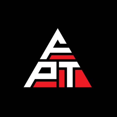Üçgen şekilli FPT üçgen harf logosu tasarımı. FPT üçgen logo tasarımı monogramı. Kırmızı renkli FPT üçgen vektör şablonu. FPT üçgen logosu Basit, Zarif ve Lüks Logo.