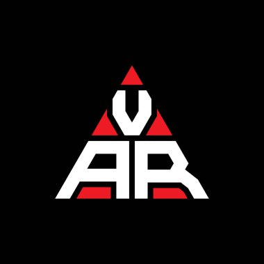 Üçgen şekilli VAR üçgen harf logosu tasarımı. VAR üçgen logo tasarımı monogramı. Kırmızı renkli VAR üçgen vektör logo şablonu. VAR üçgen logosu Basit, Zarif ve Lüks Logo.