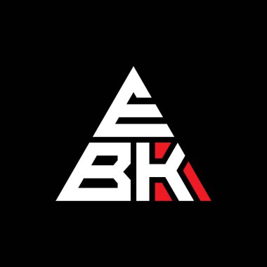 Üçgen şekilli EBK üçgen harf logosu tasarımı. EBK üçgen logo tasarımı monogramı. Kırmızı renkli EBK üçgen vektör şablonu. EBK üçgen logosu Basit, Zarif ve Lüks Logo.